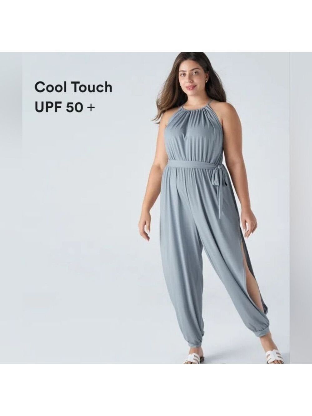Tie Back Plicated Belted Side Pocket Cut Out Cool Touch Resort Jumpsuit